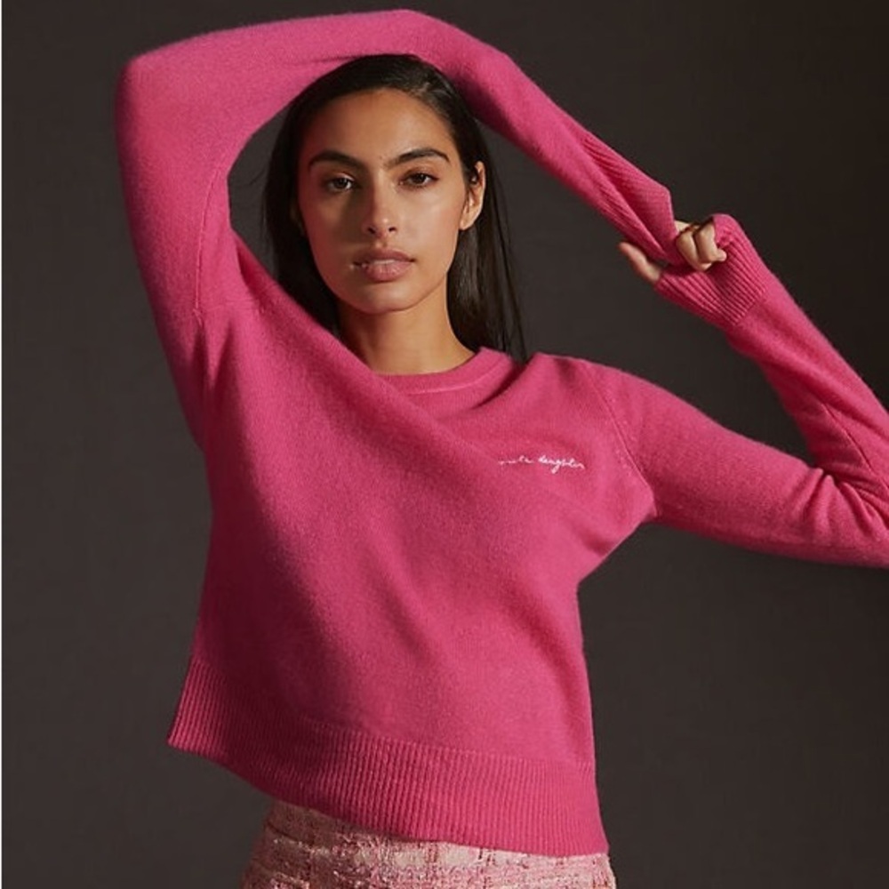 NWT Favorite Daughter Cashmere Crew Sweater in Flower Show (Pink), Size XL